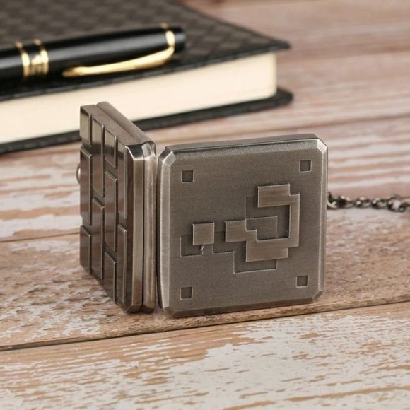 Mario Mystery Block Pocket Watch NEW Gift Nintendo Gamer Vintage Silver Classic - Picture 6 of 6